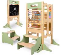 Tabouret pliable pour tout-petits - Tour d'observation pour la cuisine - Favorise l'autonomie et la découverte - Centre d'apprentissage 6 en 1 - 3 hauteurs réglables - Vert