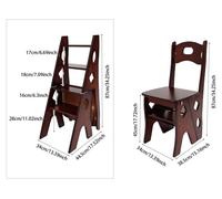 Tabouret pliant 4 en 1 : marchepied, escabeau, tabouret. Fabriqué en bois massif, capacité de charge de 100 kg, système de verrouillage de sécurité, léger (5,7 kg), couleur marron noyer