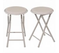 Tabouret Pliant Beige Lot de 2 - Structure Acier Robuste et Verrouillage Sécurisé - Idéal pour la Cuisine, Bureau ou Atelier