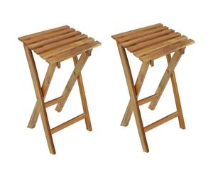 Tabouret pliant en bois balcon fleur tabouret extérieur jardin tabouret pliable ensemble, eucalyptus FSC huilé, LxlxH 29x27x62 cm, lot de 2