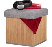 Tabouret pliant facile d'entretien en bambou et tissu, 36 x 35 x 35 cm, couleur naturelle