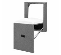Tabouret Pliant Mural Gain De Place avec Fonction Escamotable, Supportant Jusquà 150 Kg, en Bois Massif avec Assise en Cuir, Idéal pour Une Entrée Ou Une Cabine Dessayage. Grey