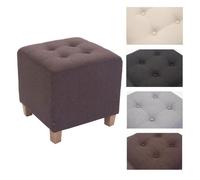 Tabouret pouf - CLP - Pharao - Tissu avec boutons - Pieds en bois - Antique clair/Marron