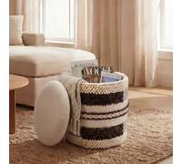 Tabouret Pouf de rangement en laine 40cm Beige Pouf rond rembourré en tissu
