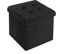 WOLTU Tabouret Pouf de Rangement en Velours, Coffre Repose-Pied Pliable | 37,5x37,5x38cm, Noir