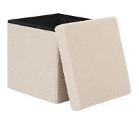 Tabouret Pouf Pliable en Tissu Polaire - Beige - Avec Rangement - 38x38x37cm