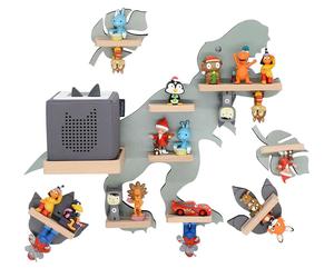 Tabouret pour enfants Dinosaur animal / Suspendu pour Tonie Box and Tonie Figures / Shelf / H. 44 x W. 53 x D. 19 / Wall Shelf Music Box and Figures Storage with Magnetic Inserts / Storage Shelf Wood
