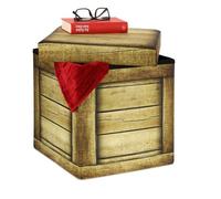 Tabouret Rangement Vintage, Motif Vieilles Planches, Pliable, Matelassé, Hxlxp : 38x37,5x37,5 Cm, Marron - Relaxdays