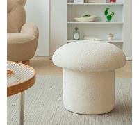 Tabouret Repose-pieds Rond en Forme de Champignon, Tabouret Rond en Tissu de Laine D'agneau, Doux et Confortable, Tabouret Ottoman en Forme de Champignon pour la Décoration de la Maison(Blanc)