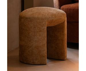 Tabouret rond 42x42x44 cm en tissu doux ocre - TESTI