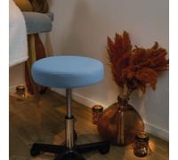 Tabouret rond à roulettes réglable en hauteur de 43.5 à 60.5 cm et pivotable à 360° - Bleu pastel -