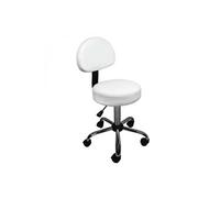 Tabouret rond à roulettes avec dossier réglable en hauteur de 50 à 64 cm et pivotable à 360° - Blanc