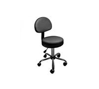 Tabouret rond à roulettes avec dossier réglable en hauteur de 50 à 64 cm et pivotable à 360° - Noir