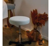 Tabouret rond à roulettes réglable en hauteur de 43.5 à 60.5 cm et pivotable à 360° - Blanc -