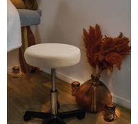 Tabouret rond à roulettes réglable en hauteur de 43.5 à 60.5 cm et pivotable à 360° - Beige -