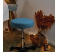Tabouret rond à roulettes réglable en hauteur de 43.5 à 60.5 cm et pivotable à 360° - Bleu turquoise -