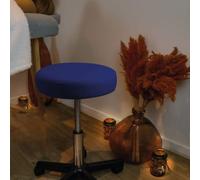 Tabouret rond à roulettes réglable en hauteur de 43.5 à 60.5 cm et pivotable à 360° - Bleu azur -