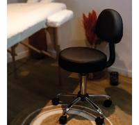 Vivezen - Tabouret rond à roulettes avec dossier réglable en hauteur de 50 à 64 cm et pivotable à 360° - 2 coloris