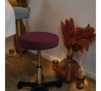 Tabouret rond à roulettes réglable en hauteur de 43.5 à 60.5 cm et pivotable à 360° - Prune -