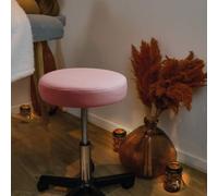 Tabouret rond à roulettes réglable en hauteur de 43.5 à 60.5 cm et pivotable à 360° - Rose pastel -