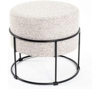 HAKU Tabouret écru, Noir, MDF, métal, recouvrement Tissu - Dim.: H 44 cm x Ø 48 cm, Style: Art Deco