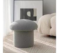 Tabouret rond en forme de champignon en laine d'agneau avec repose-pieds en bois massif pour salon, chambre à coucher, bureau, cuisine, balcon