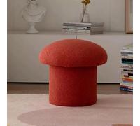 Tabouret rond en forme de champignon en laine d'agneau avec repose-pieds en bois massif pour salon, chambre à coucher, bureau, cuisine, balcon