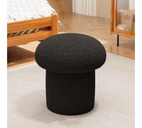 Tabouret rond en forme de champignon en laine d'agneau avec repose-pieds en bois massif pour salon, chambre à coucher, bureau, cuisine, balcon