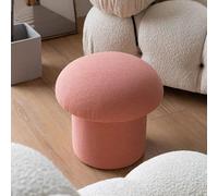 Tabouret rond en forme de champignon en laine d'agneau avec repose-pieds en bois massif pour salon, chambre à coucher, bureau, cuisine, balcon