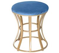 Tabouret rond en velours avec pieds en métal doré - Pouf compact rembourré pour table d'appoint de maquillage, salon, chambre à coucher - Meuble élégant bleu