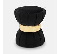Mauro Ferretti Pouf rond en tissu Flower surpiqûres 40 x 44 cm Noir