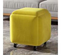 Tabouret roulant 5 en 1 cube en tissu technique avec repose-pieds et banc - Pouf polyvalent jaune pour salon et salle à manger