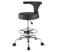 Tabouret roulant avec dossier, capacité de poids de 226,8 kg, hauteur réglable, siège en cuirPolyuréthaneergonomique avec coussin épais, chaise tabouret ronde pivotante à 360° pour usage dentaire, sal