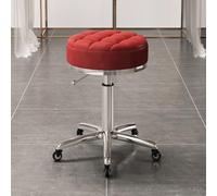 Tabouret roulant réglable avec roulettes, siège pivotant en cuir PU, tabouret confortable réglable en hauteur for salon, bureau, tatouage, massage et établi, mobilité fluide et base stable(Red,Silver)