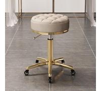 Tabouret roulant réglable avec roulettes, siège pivotant en cuir PU, tabouret confortable réglable en hauteur for salon, bureau, tatouage, massage et établi, mobilité fluide et base stable(Beige,Gold)