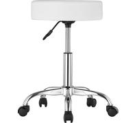 Tabouret roulant rond Tabouret de travail pivotant avec roulettes Hauteur réglable Blanc