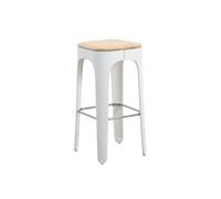 Kosmi Tabouret Structure Blanche en résine, Assise en Bois Clair - Hauteur 72,5 cm