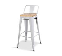 Tabouret style industriel blanc mat et assise en bois clair - Hauteur 76 cm