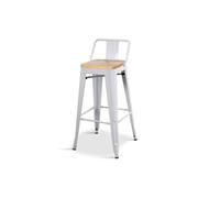 Tabouret style industriel blanc mat et assise en bois clair - Hauteur 76 cm