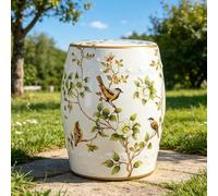 Tabouret Tambour en Céramique Vernissée Décor Peint Oiseaux Et Fleurs Style Chinois, Tabouret De Jardin Polyvalent Disponible en Six Couleurs pour Salon Et Terrasse(White)