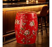 Tabouret Tambour en Céramique Vernissée Décor Peint Oiseaux Et Fleurs Style Chinois, Tabouret De Jardin Polyvalent Disponible en Six Couleurs pour Salon Et Terrasse(Red)