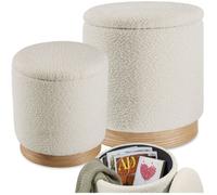 Tabouret - TECTAKE - Ensemble de 2 poufs ORCHIDE avec espace de rangement en bois MDF, 2 tailles différentes - Crème