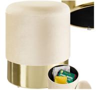 Tabouret - TECTAKE - Pouf rond SARINA aspect velours rembourré avec coffre de rangement, Ø 36 x 44,5 cm - Crème