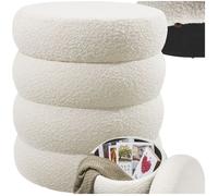 Tabouret - TECTAKE - Tabouret avec espace de rangement ALTU en bois MDF rond à l'aspect bouclé, Ø 42 x 47 cm - Crème/Blanc