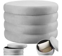 tectake® Tabouret Repose Pied Pouf avec Rangement Pouf Salon Ø67x42 cm en Velours Gris jusqu'à 150kg Design scandinave Cosy pour Coiffeuse, Salon, Chambre, Bureau, Maquillage Coffre de Rangement