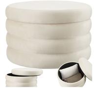 tectake® Tabouret Repose Pied Pouf avec Rangement Pouf Salon Ø67x42 cm en Velours Crème jusqu'à 150kg Design scandinave Cosy pour Coiffeuse, Salon, Chambre, Bureau, Maquillage Coffre de Rangement