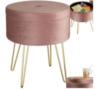 Tabouret - TECTAKE - Tabouret rond AVA avec coffre de rangement 105 L aspect velours rembourré, Ø 37,5 x 44,5 cm - Rose