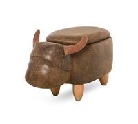 HOMCOM Tabouret de rangement Buffle - Repose-pieds enfant, pieds bois d'hévéa, antidérapant marron