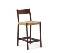 Tabouret Yalia avec dossier en chêne massif finition noyer et assise en corde 100 % FSC de 65 cm