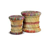 Tabourets avec détails chindi 2 pcs Multicolore Bambou - VidaXL
